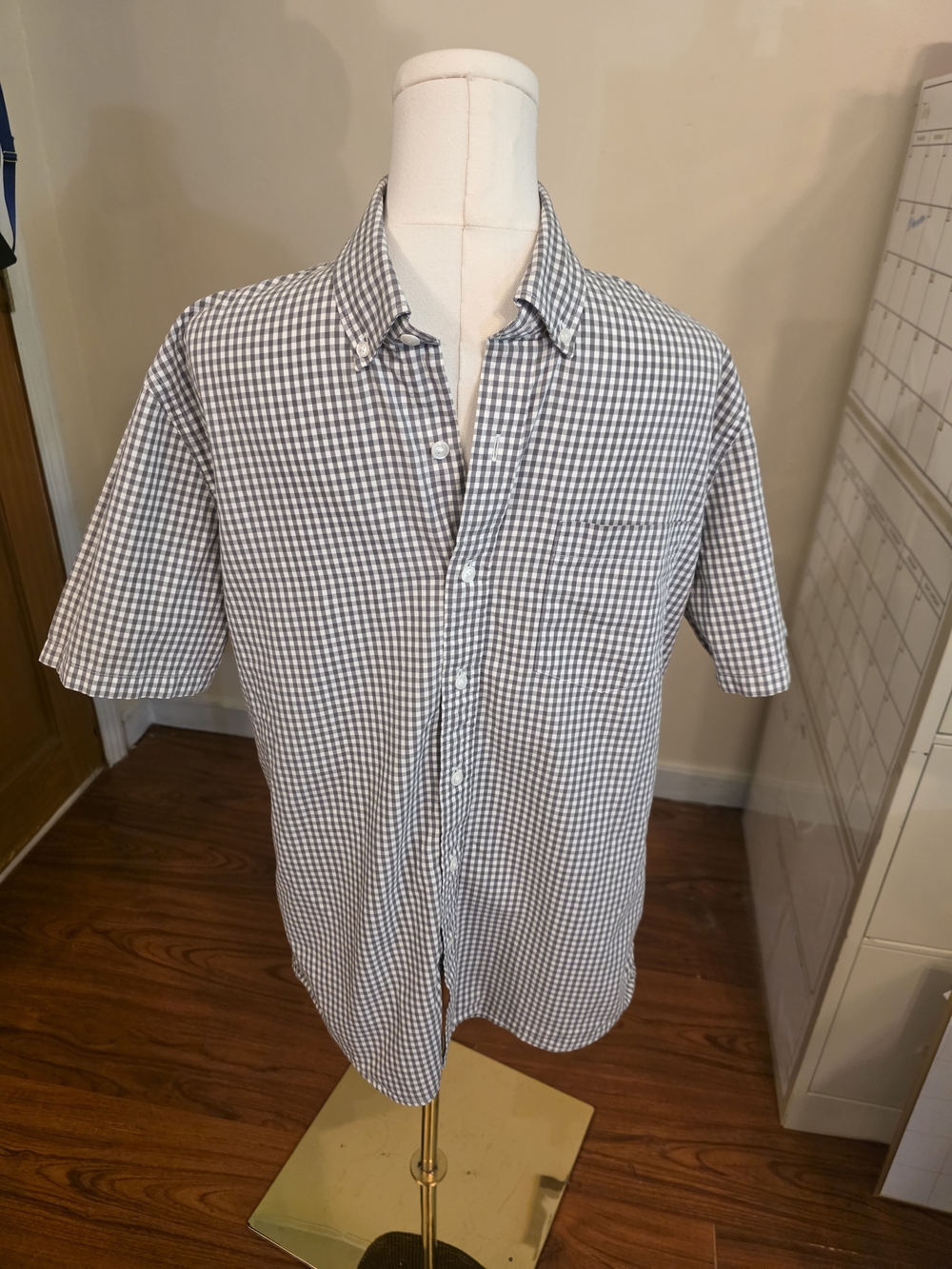 Goodthreads Gray and White Gingham Button-Down Shirt